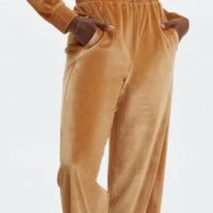 Fabletics Goldenrod Light Honey Velour Velvet Wide Leg Zip Up Jumpsuit XL